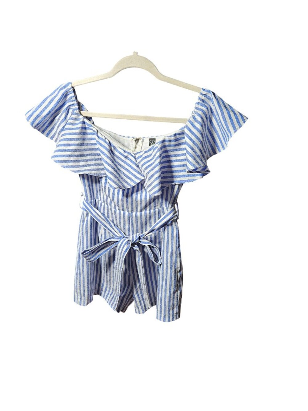 Blue & White Striped Off-Shoulder Dress With Ruffle Detail & Belt  Windsor
